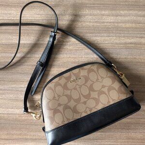 Coach Outlet Madi Crossbody Bag Signature Canvas Black and Tan